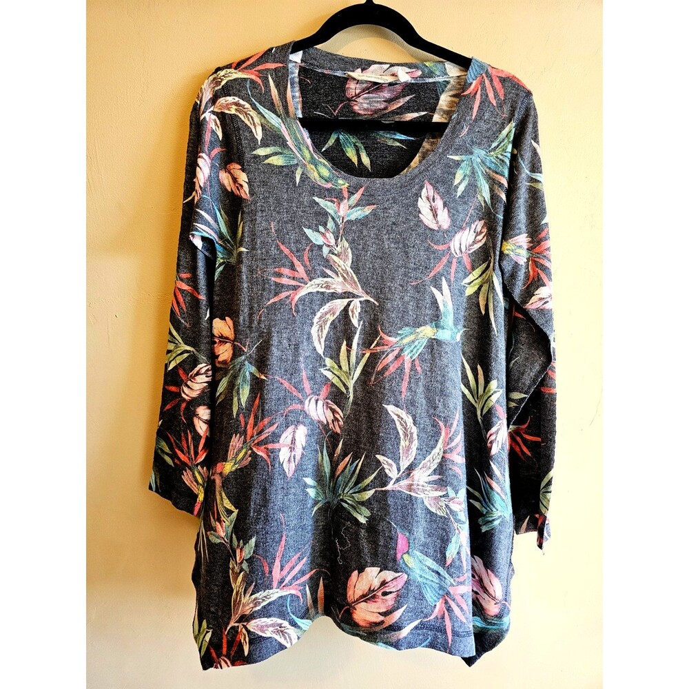 Soft Surroundings Lightweight Long Sleeve Multi Color Knit Blouse S, tropical